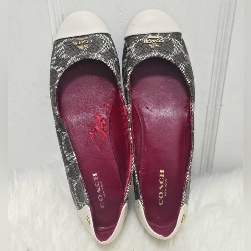 COACH Chelsea Signature Logo Leather Flats Brown Chalk Women's Size 6B - Picture 5 of 11